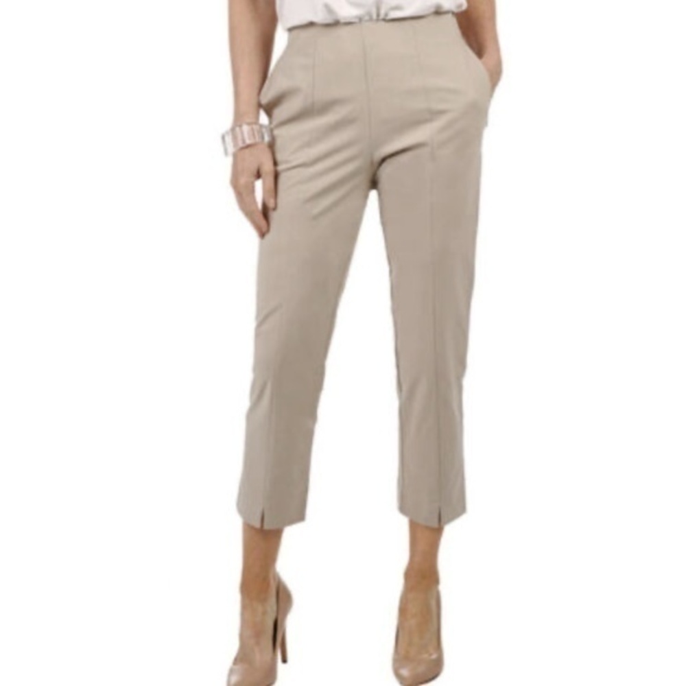 MarlaWynne Womens Cropped Trouser Pants Sand Beige Pockets Crepe Size 16W